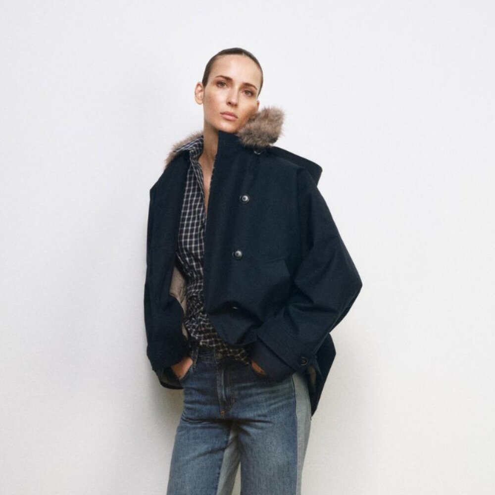 Zara Women's Coat with Faux Fur Collar - Picture 3 of 8
